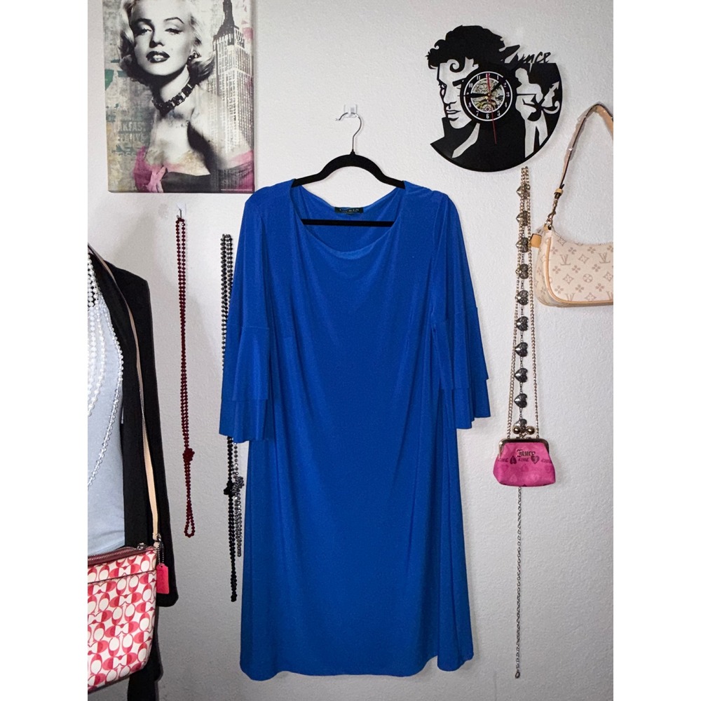 Lauren Ralph Lauren Royal Blue Tiered Bell Sleeve Shift Dress 16